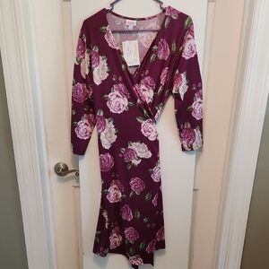 LuLaRoe Pink and Purple Wrap Sundress V-Neck 3/4 Sleeve
